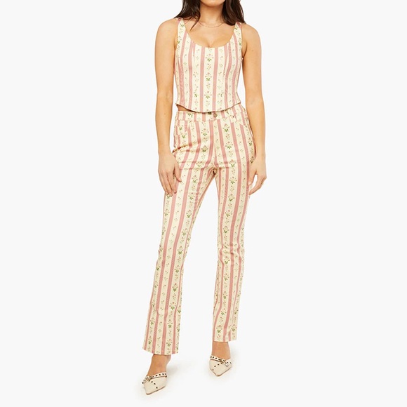 WeWoreWhat Pants - We wore what Lemon Icing print Striped Pink and Cream Floral Set corset top BNWT